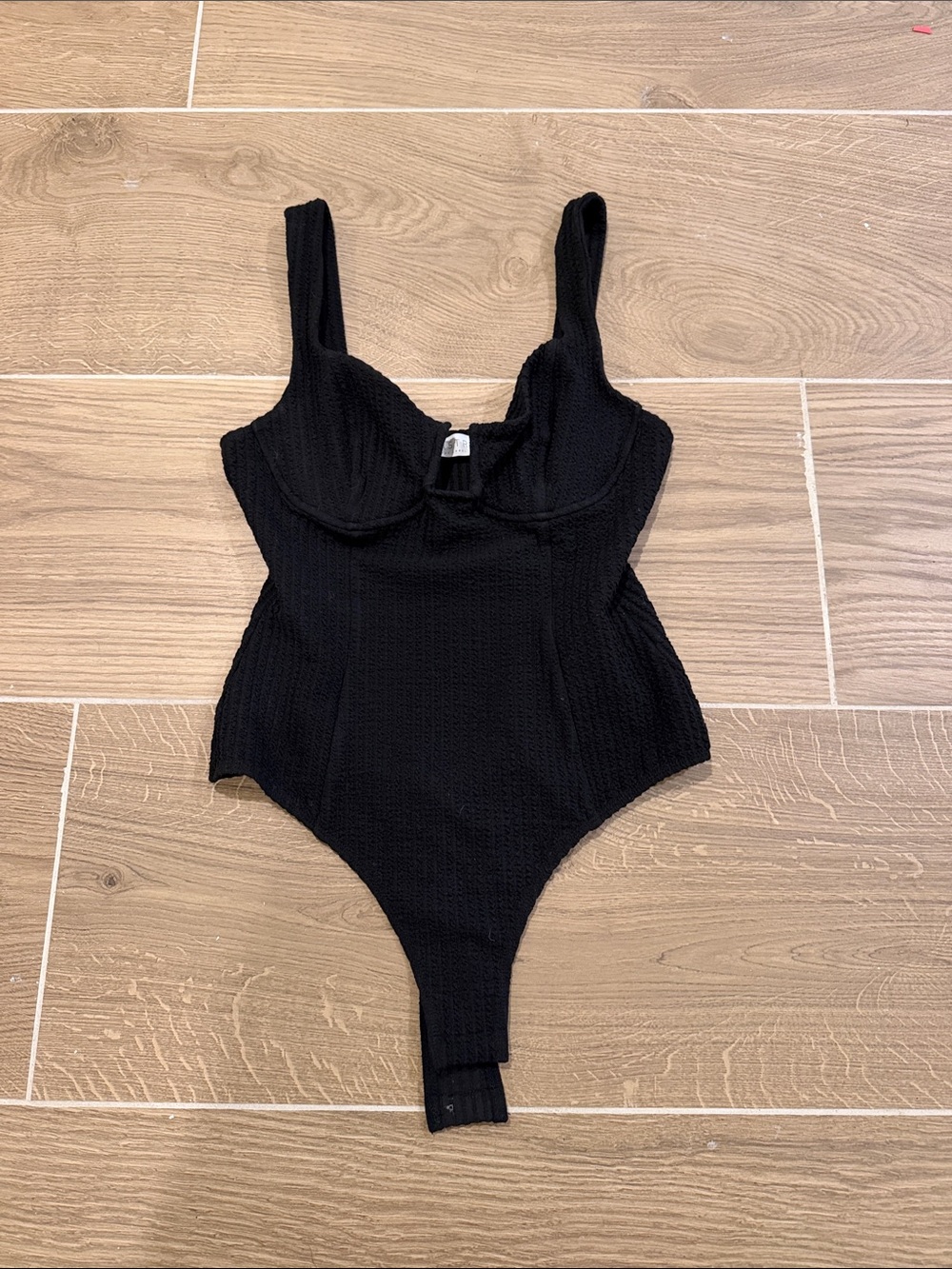 Astr Black Textured One-Piece Bodysuit